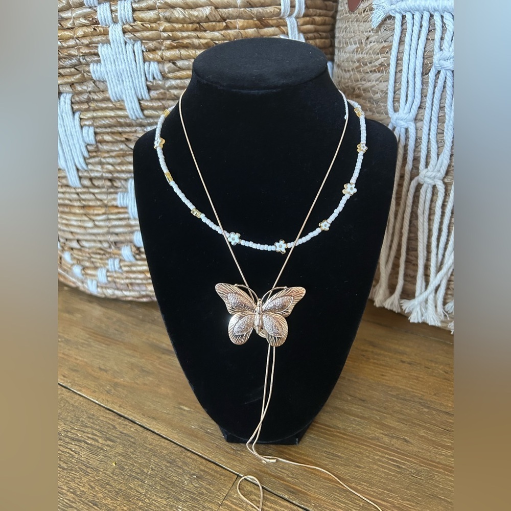 Urban Outfitters Bundle of Butterfly Necklace and Beaded Choker